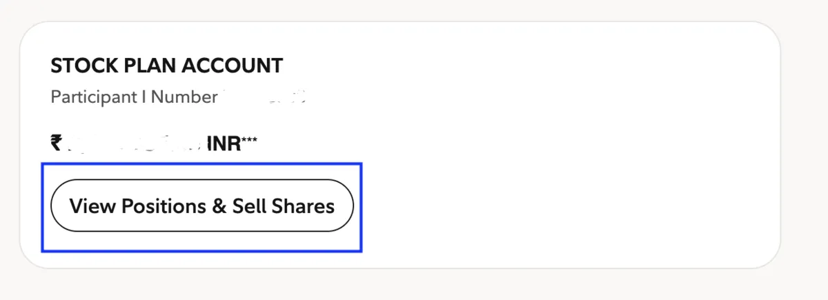 The Stock Plan Account card on Fidelity's summary, with a View Positions & Sell Shares button.