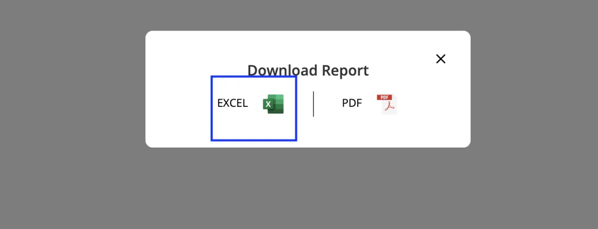 mStock's download format chooser, with EXCEL among the offered formats.